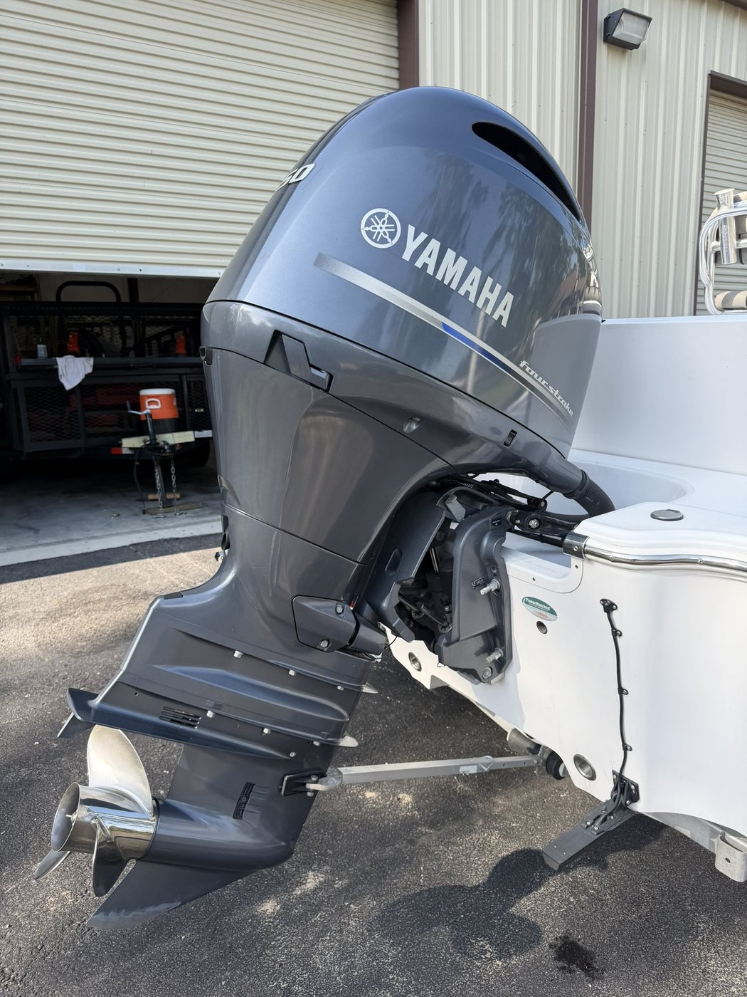 Engine and transom